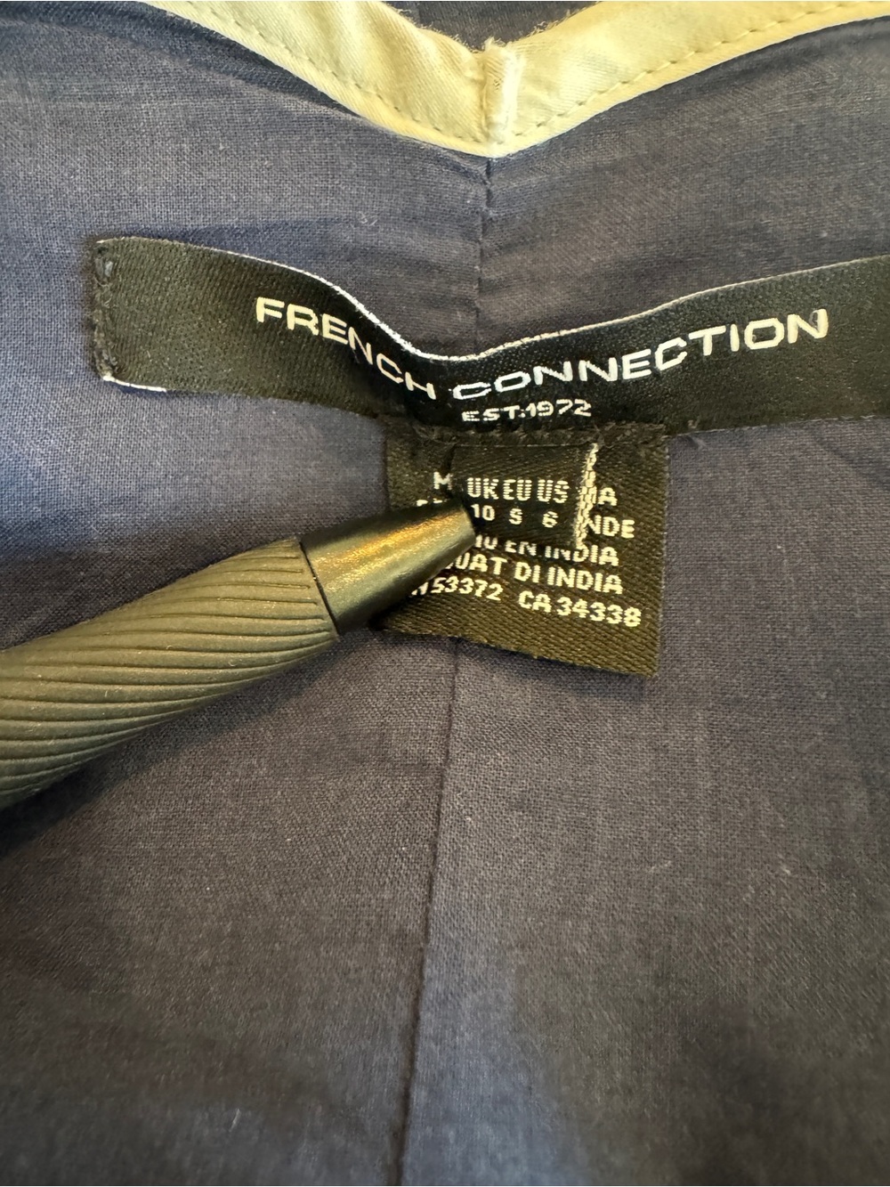 French Connection Navy Mini Dress with Contrast Scallop Trim 100% cotton - Picture 11 of 11
